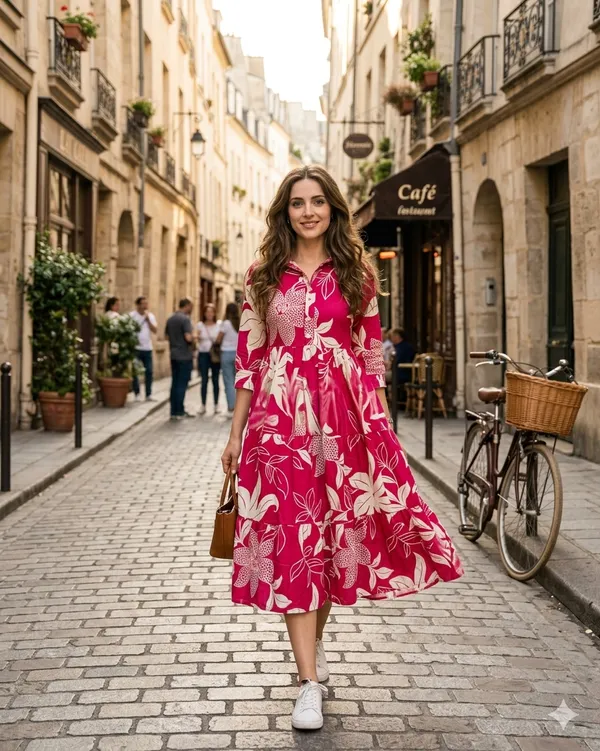 Pink_Cotton_Floral_Print_Fit_And_Flare_Midi_Dress_For_Women