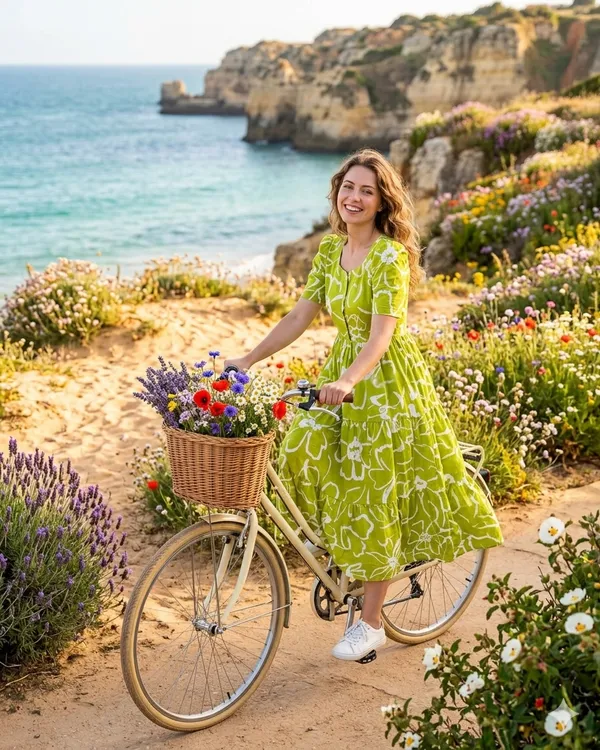 Lime_Green_Cotton_Floral_Print_Midi_Dress_For_Women