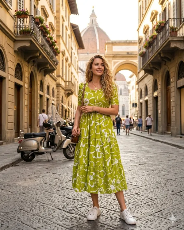 Lime_Green_Cotton_Floral_Print_Midi_Dress_For_Women