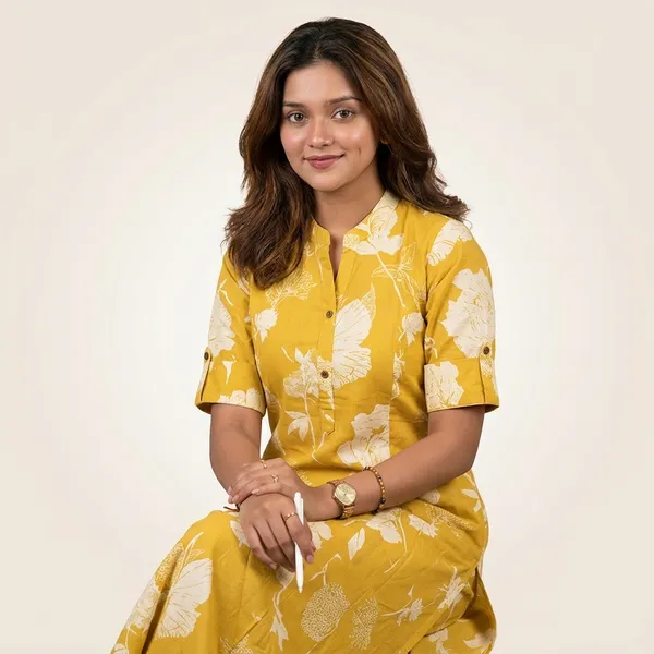 Yellow_Cotton_Floral_Print_Kurta_Set_For_Women