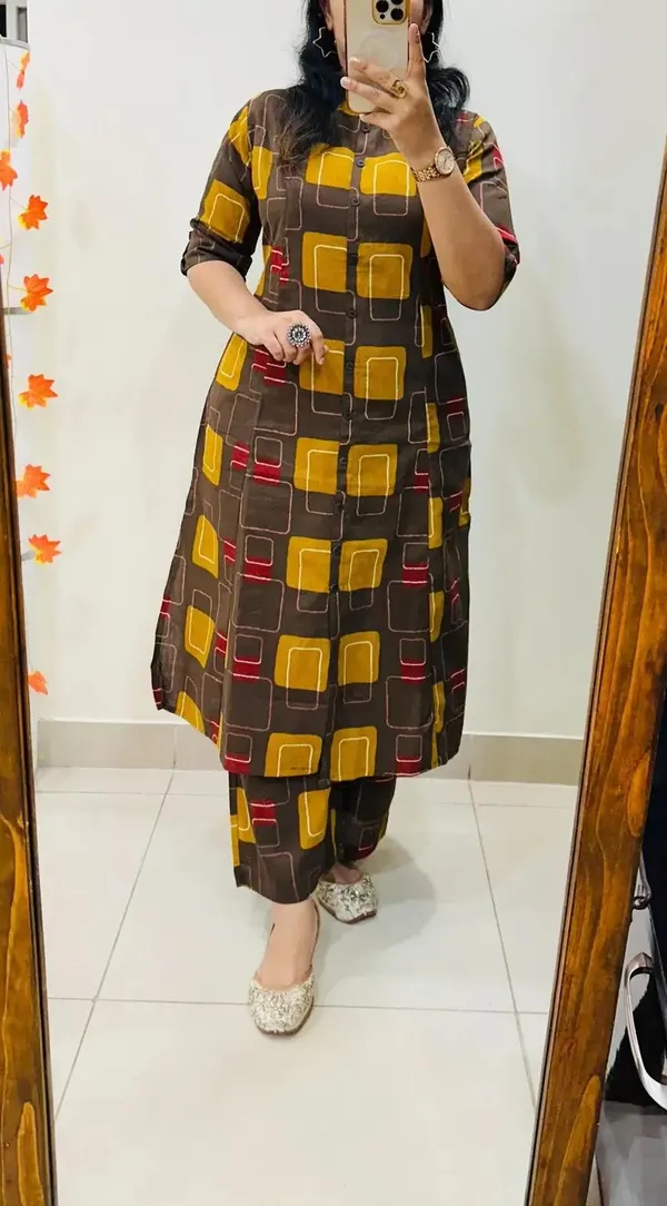Brown_Cotton_Straight_Kurta_Pant_Set_For_Women