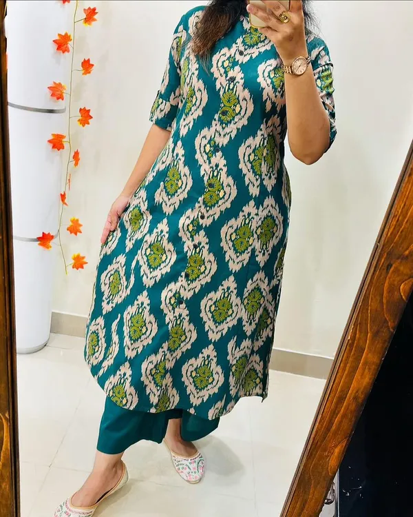 Teal_Green_Cotton_Printed_Straight_Kurta_Pant_Set_For_Women