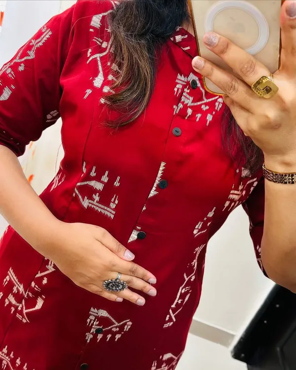 Red_Cotton_Warli_Print_Kurta_Pant_Set_For_Women