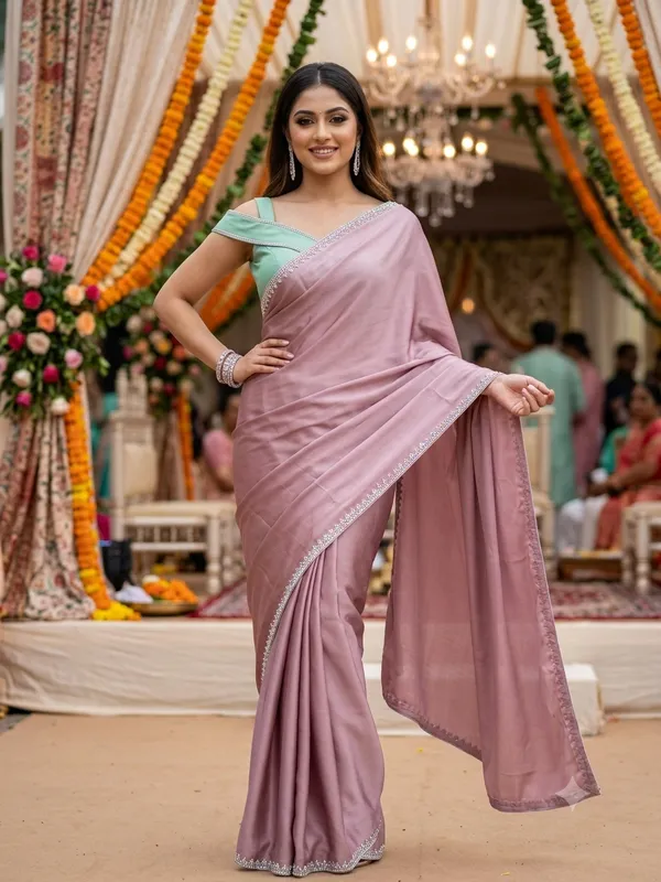 Mauve_Chinnon_Embellished_Border_Saree_With_Mint_Blouse_For_Women