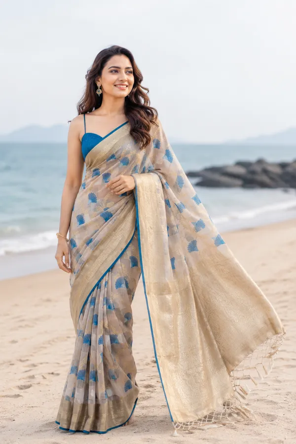 Ivory_Silk_Zari_Woven_Floral_Motif_Border_Saree_For_Women
