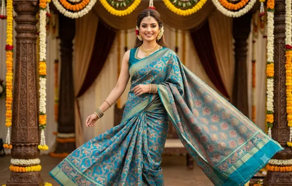 Teal_Silk_Zari_Woven_Border_Banarasi_Saree_For_Women