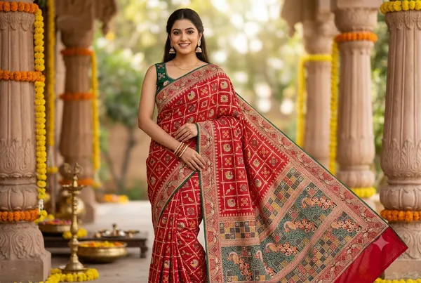 Red_Vichitra_Thread_Work_Gujarati_Saree_For_Women