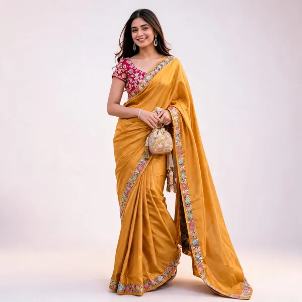 Yellow_Organza_Fancy_Saree_With_Designer_Blouse_For_Women