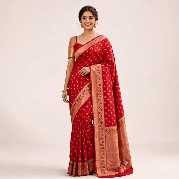 Red_Silk_Zari_Woven_Banarasi_Saree_For_Women