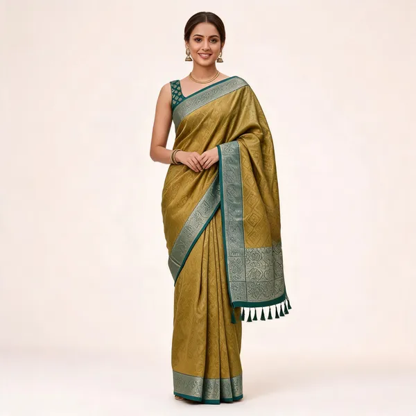 Olive_Green_Patola_Silk_Zari_Woven_Border_Saree_For_Women