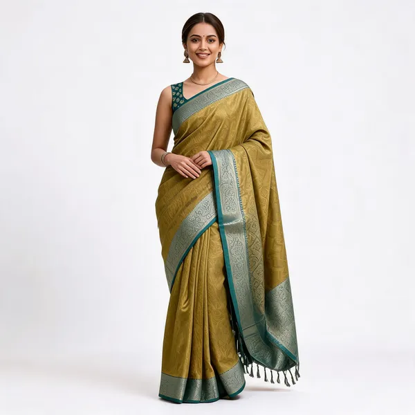 Olive_Green_Patola_Silk_Zari_Woven_Border_Saree_For_Women