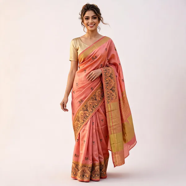 Peach_Silk_Zari_Woven_Border_Fancy_Saree_For_Women