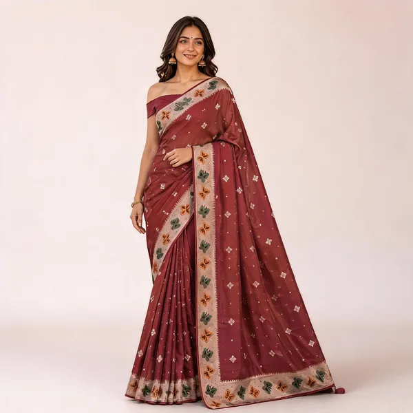 Pyazi_Tussar_Silk_Embroidered_Border_Saree_For_Women