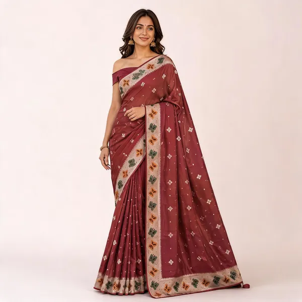 Pyazi_Tussar_Silk_Embroidered_Border_Saree_For_Women