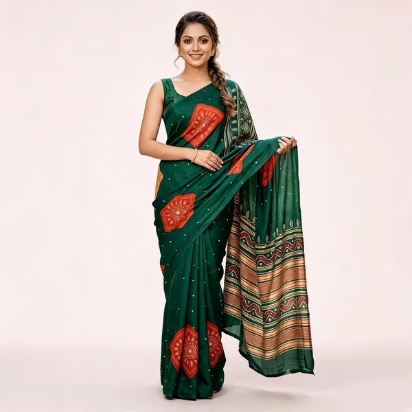 Green_Satin_Silk_Bandhani_Print_Fancy_Saree_For_Women