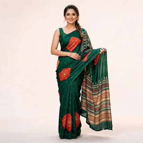 Green_Satin_Silk_Bandhani_Print_Fancy_Saree_For_Women