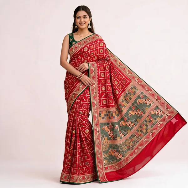 Red_Vichitra_Thread_Work_Gujarati_Saree_For_Women