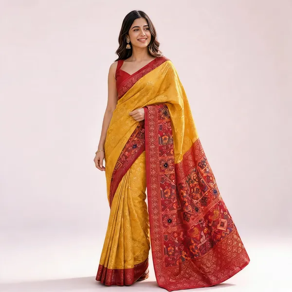 Yellow_Soft_Silk_Patola_Print_Saree_With_Red_Border_For_Women