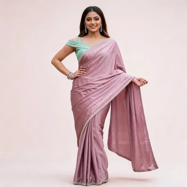 Mauve_Chinnon_Embellished_Border_Saree_With_Mint_Blouse_For_Women