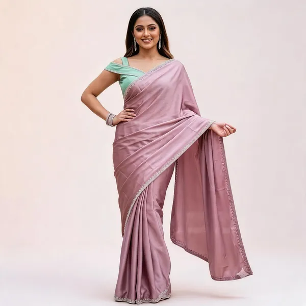 Mauve_Chinnon_Embellished_Border_Saree_With_Mint_Blouse_For_Women