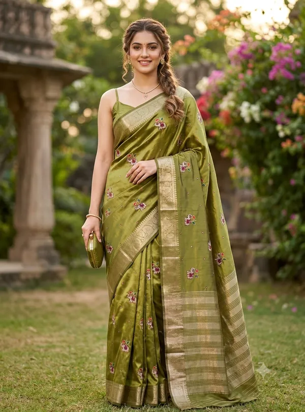 Art_tusser_olive_green_saree_