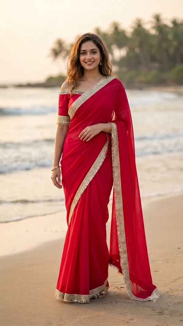 Hot_pink_organza_saree_with_border_
