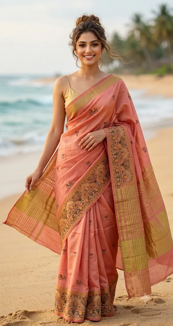 Peach_Silk_Zari_Woven_Border_Fancy_Saree_For_Women