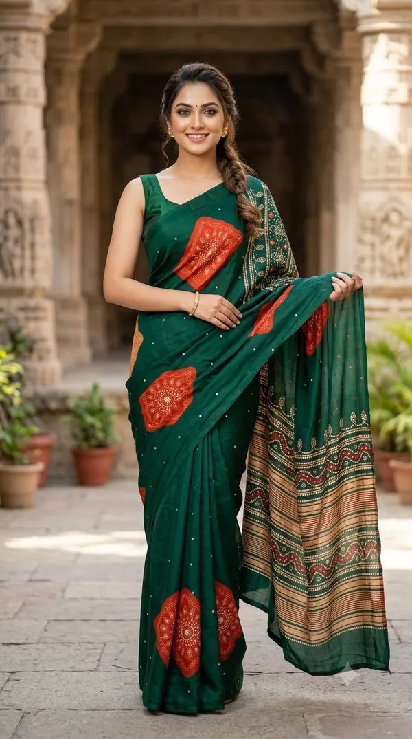 Green_Satin_Silk_Bandhani_Print_Fancy_Saree_For_Women