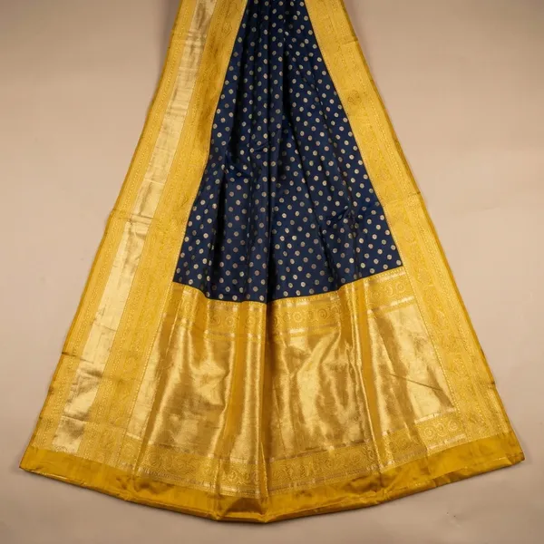 Marziyaa_Polka_Print_Banarasi_Jacquard_Saree_(Dark_Blue)