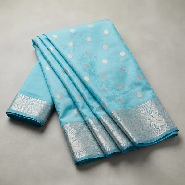 Marziyaa_Polka_Print_Banarasi_Jacquard_Saree_(Light_Blue)