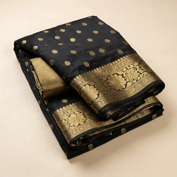 Marziyaa_Polka_Print_Self_Design_Banarasi_Brocade_Saree_(Black)