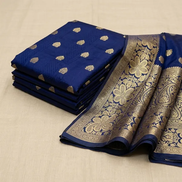 Marziyaa_Polka_Print_Self_Design_Banarasi_Brocade_Saree_(Dark_Blue)