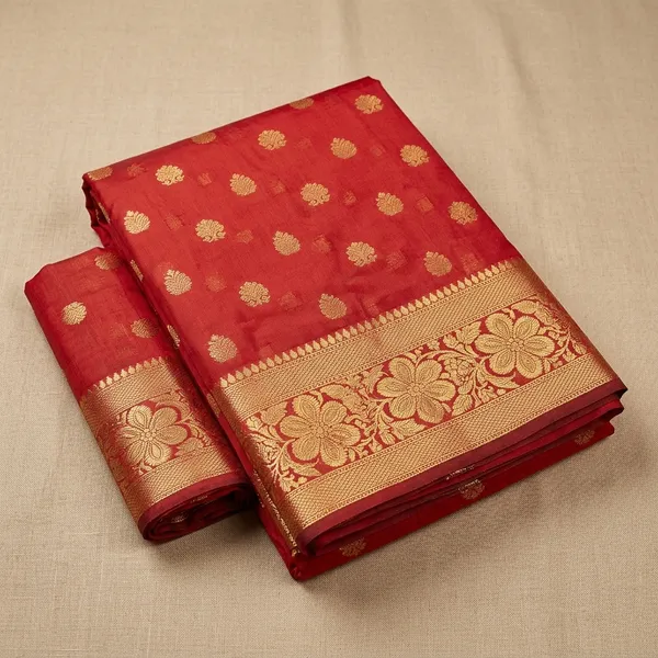 Marziyaa_Polka_Print_Self_Design_Banarasi_Brocade_Saree_(Red)
