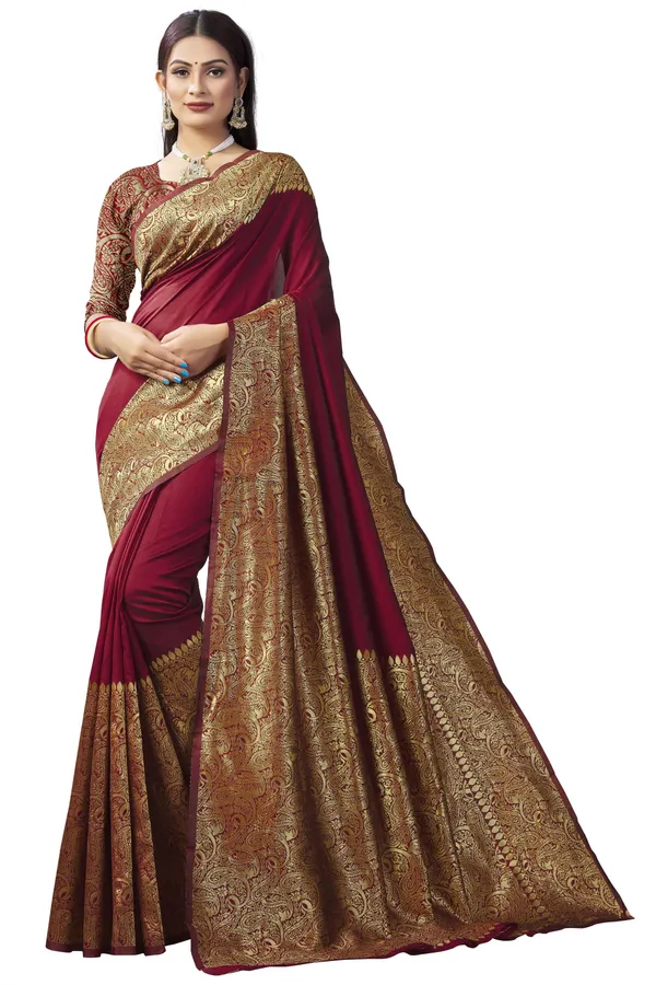 Marziyaa_Embellished_Woven_Polka_Print_Dharmavaram_Jacquard_Saree_(Maroon)
