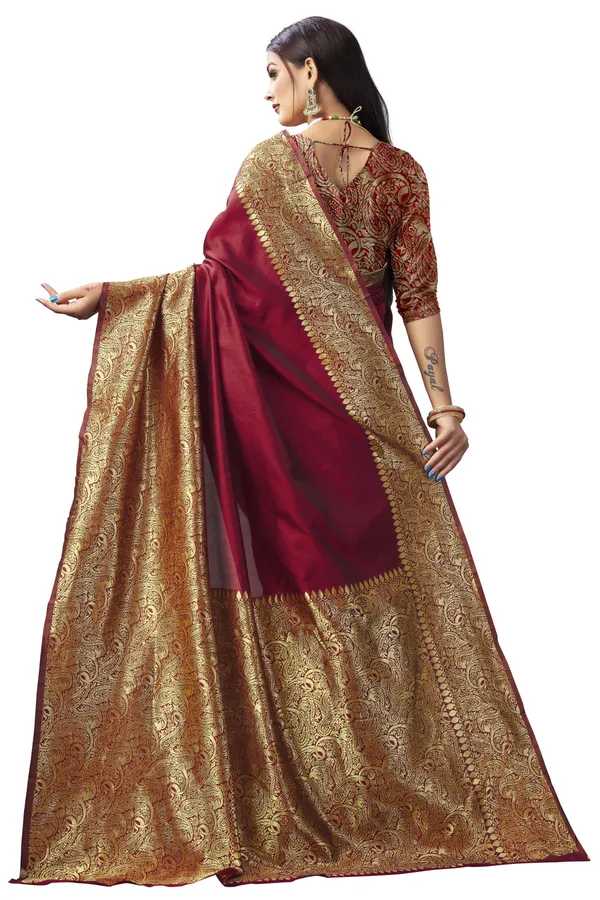 Marziyaa_Embellished_Woven_Polka_Print_Dharmavaram_Jacquard_Saree_(Maroon)