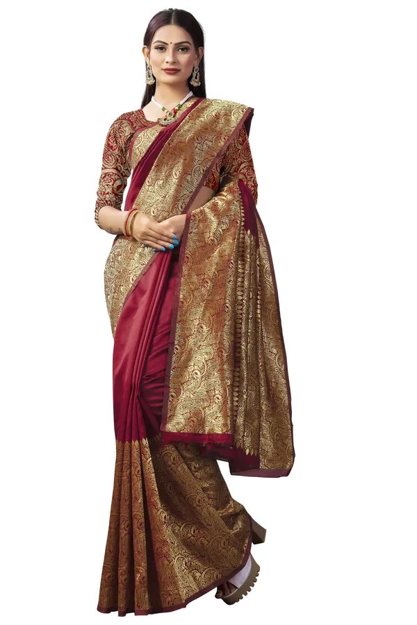Marziyaa_Embellished_Woven_Polka_Print_Dharmavaram_Jacquard_Saree_(Maroon)