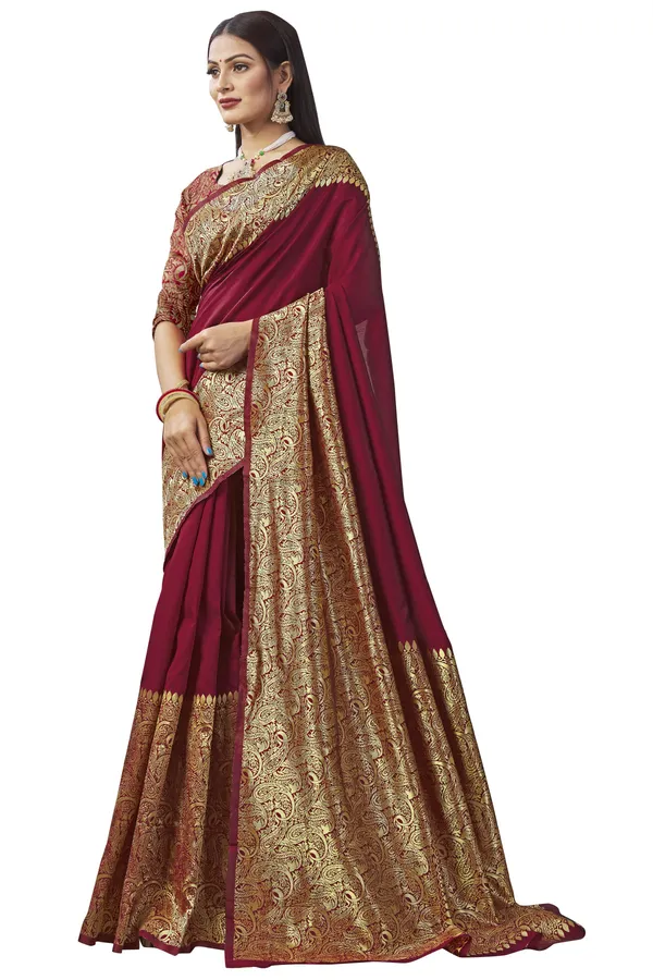 Marziyaa_Embellished_Woven_Polka_Print_Dharmavaram_Jacquard_Saree_(Maroon)
