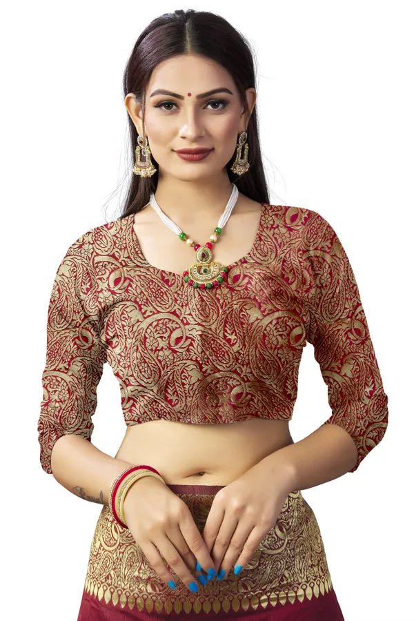 Marziyaa_Embellished_Woven_Polka_Print_Dharmavaram_Jacquard_Saree_(Maroon)