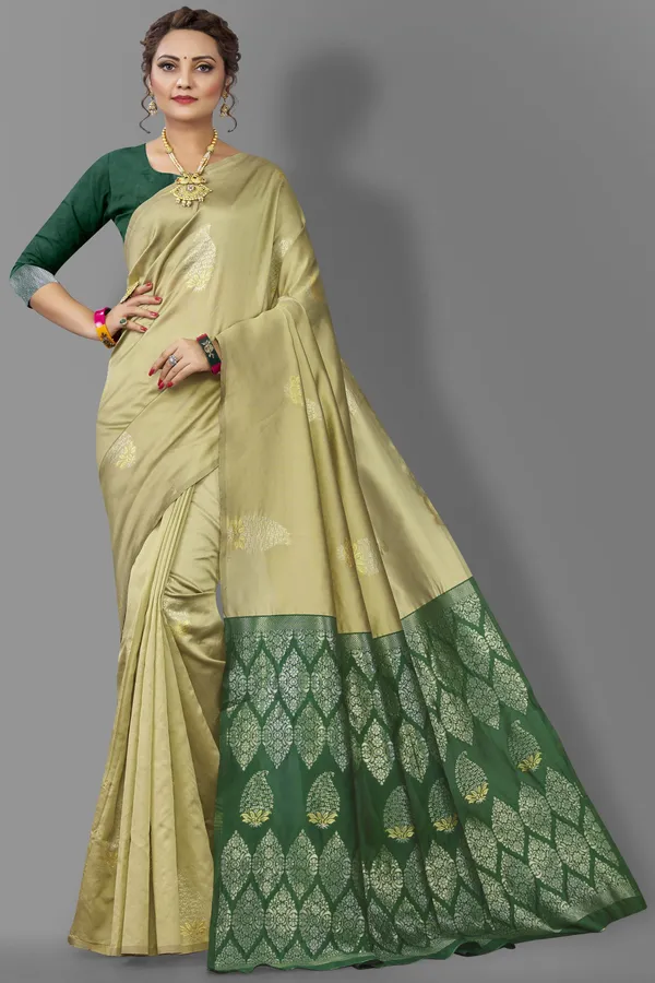 Marziyaa_Paisley_Banarasi_Jacquard_Saree_(Green_Beige)