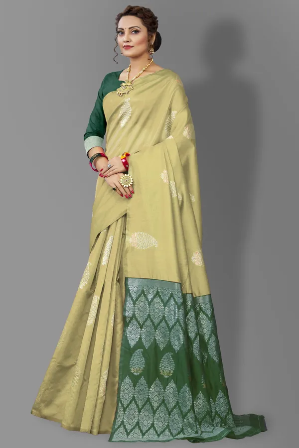 Marziyaa_Paisley_Banarasi_Jacquard_Saree_(Green_Beige)