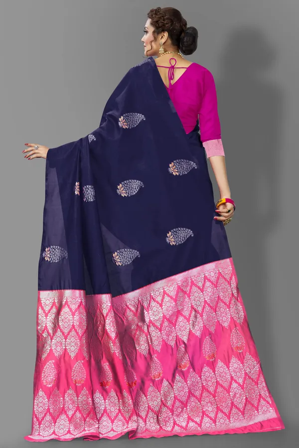 Marziyaa_Paisley_Banarasi_Jacquard_Saree_(Dark_Blue)