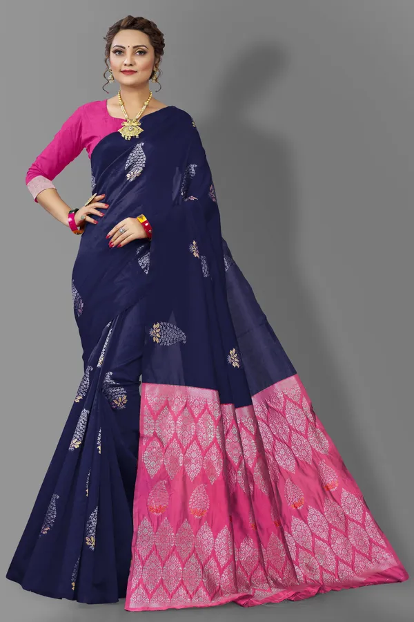 Marziyaa_Paisley_Banarasi_Jacquard_Saree_(Dark_Blue)