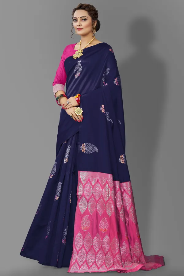 Marziyaa_Paisley_Banarasi_Jacquard_Saree_(Dark_Blue)