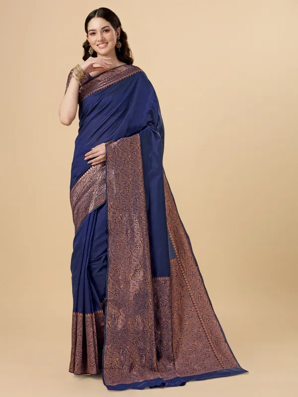 Marziyaa_Geometric_Print_Banarasi_Jacquard_Saree_(Dark_Blue)
