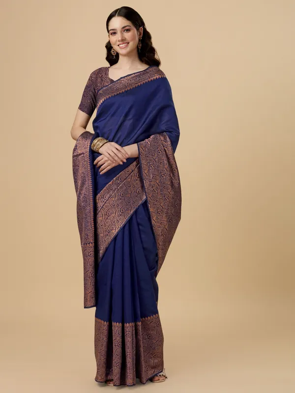Marziyaa_Geometric_Print_Banarasi_Jacquard_Saree_(Dark_Blue)