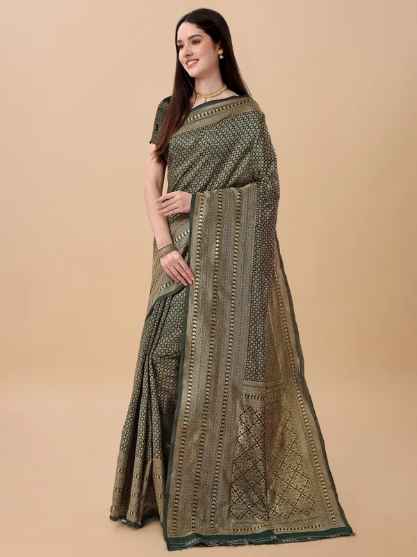 Marziyaa_Printed_Banarasi_Jacquard_Saree_(Green)