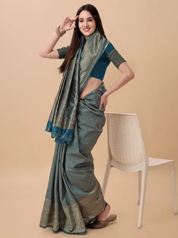 Marziyaa_Printed_Banarasi_Jacquard_Saree_(Green)