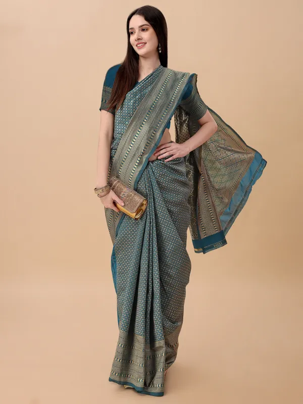 Marziyaa_Printed_Banarasi_Jacquard_Saree_(Green)