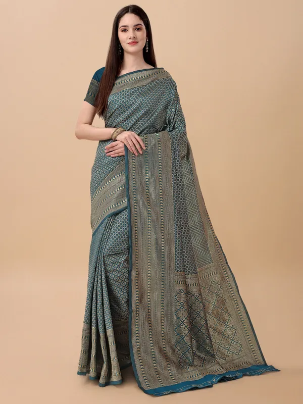 Marziyaa_Printed_Banarasi_Jacquard_Saree_(Green)