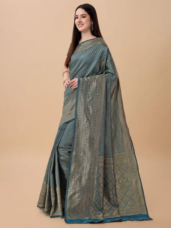 Marziyaa_Printed_Banarasi_Jacquard_Saree_(Green)